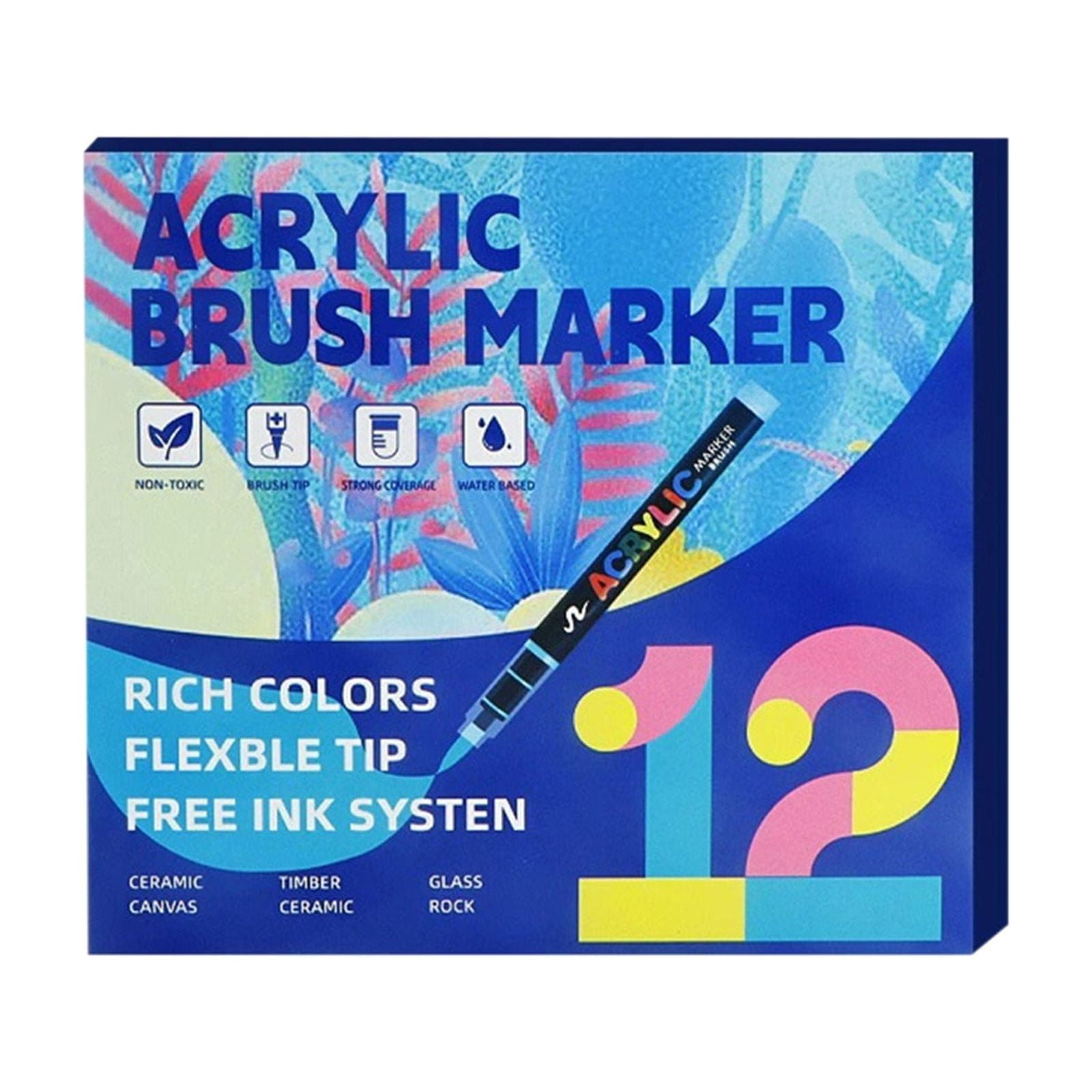 NANDIYNZHI Acrylic Paint Pens 12 Colors Art Supplies For Adults Acrylic Marker Acrylic Paint Set Art Supplies Acrylic Paint Pens Glitter Pens Alcohol Markers Fabric Markers Outline Markers