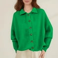 thumbnail image 4 of Womens Button Up Cardigan Sweaters Chunky Knit Long Sleeve Lapel Collared Tops Fall Winter Fashion Clothes Green L, 4 of 7