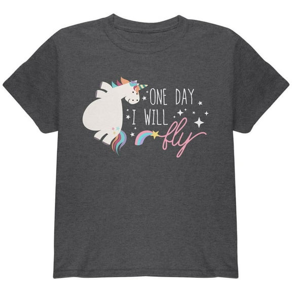Halloween Chubby Unicorn One Day I Will Fly Youth T Shirt Dark Heather YLG