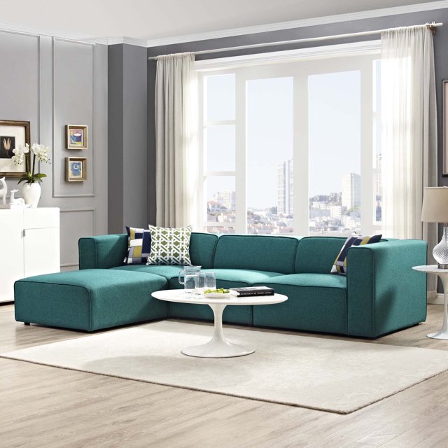 Modway Ensemble de Canapé Sectionnel en Tissu Rembourré 4 Pcs en Turquoise