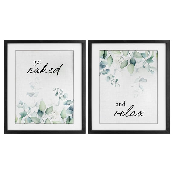 Get Naked & Relax Herbs 2 Piece Black Framed Print Under Glass Set, design by Lettered and Lined