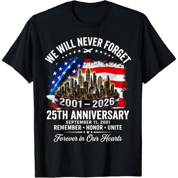 25th Anniversary September 11 2001 Memorial Day USA Flag T-Shirt