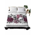thumbnail image 2 of Twin XL Size Flat Sheet Only, Halloween Soft Brushed Microfiber Bed Sheets, Black Horror Skull Roses Spi-der Web Vintage Hotel Quality Breathable Bedding Top Sheet, Easy Care, 66"x102", 2 of 9
