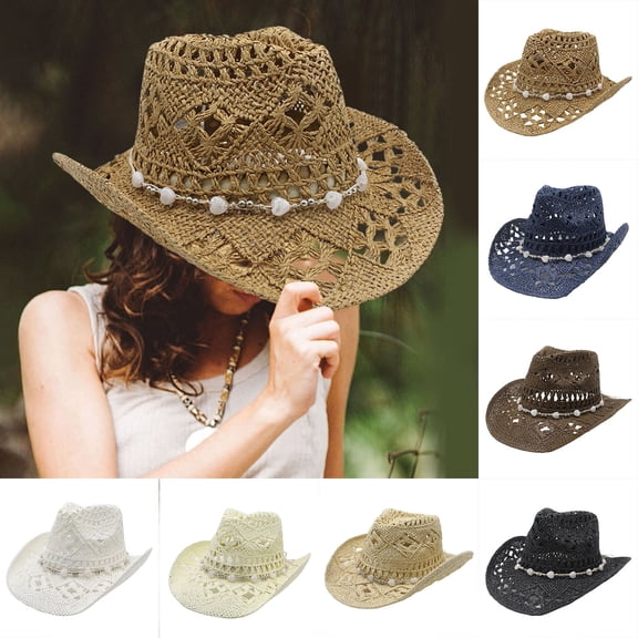 Shadoumai Cowboy Hat Cowgirl Hat Cowboy Hats Wide Brim Western Cowboy with Decorative Band