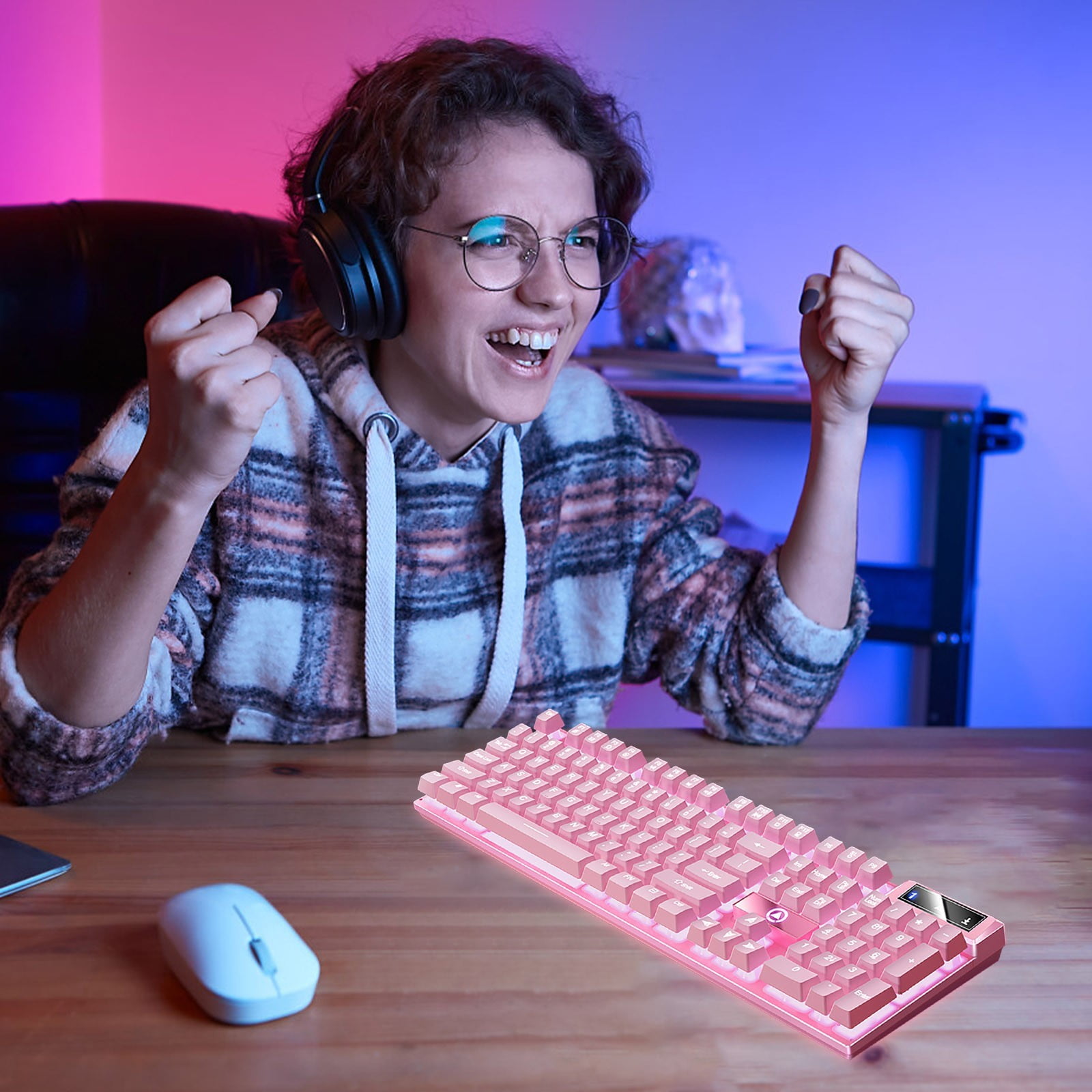 Gaming Keyboard USB Wired, Floating Ergonomic Water-Mechanical Feeling Keyboard, Ultra-Slim LED Backlit for Desktop Computer