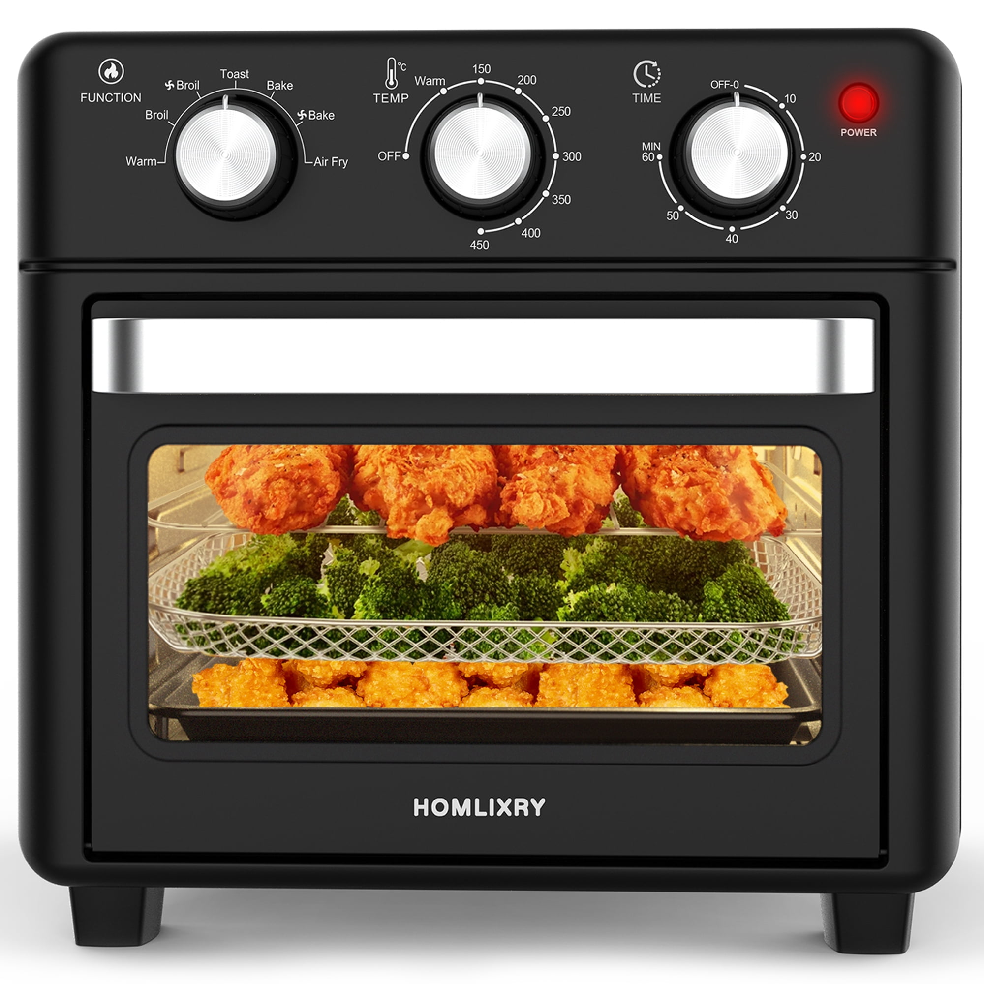 Homlixry Air Fryer Toaster Oven Combo, 14QT 7 in 1 Oil-Less Air Fryer with Warm, Broil, Toast, Bake, Air Fry, Black