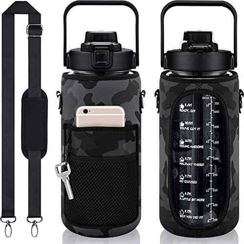 Edmyre 25OZ Motivational Water Bottle with time marker BPA Free Leakproof Tritan Water Jug Black color 0.2 Gallon water bottles 