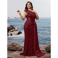 thumbnail image 4 of AURA Plus Size Evening Dress Square Neck Sleeveless Beaded Slim Fit Party Long Dress Teal Blue Wine Red, 4 of 6