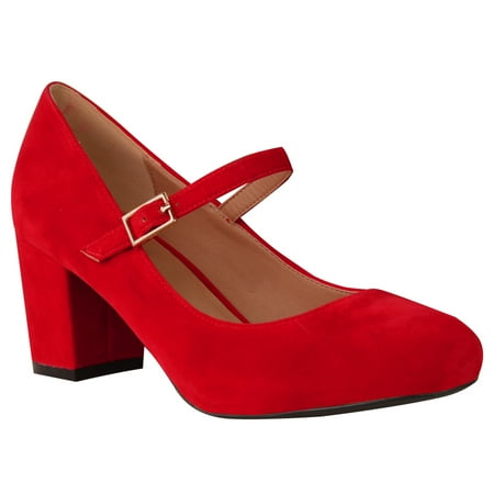 

Fashion Thirsty Womens Ladies Mid Block Heels Ankle Strap with Buckle Shoes