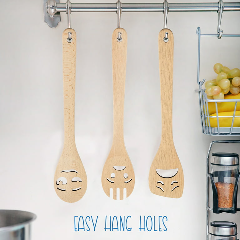 Darware Funny Face Wooden Spoons (Set of 6); Smiley Face Emotional and Silly  Kitchen Cooking Utensil Set 