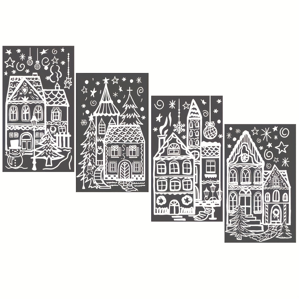 15.7 * 27.5'' Large Christmas Window Stickers 4 Sheets White House Xmas Window Clings Snowman Snowflake Double-Sided Window Decals for Christmas Holiday Party Ornament