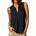 thumbnail image 2 of ClodeEU Women's V Neck Sleeveless Collared Pleated Blouse,Solid Color Casual Tank Top for Summer Black,Women's Plus L, 2 of 8