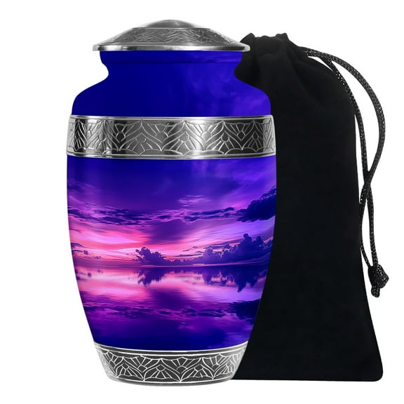 Purple Cloud Reflection Large Cremation Urns For Human Ashes - Funeral Urn For Adult Male & Female - Decorative Memorial Ashes - 10 Inch