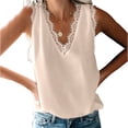 thumbnail image 2 of Camiseta de mujer Encaje Cuello en V Sin mangas Blusa informal Top de verano, Albaricoque, S AweSitey AP001334-06, 2 of 7
