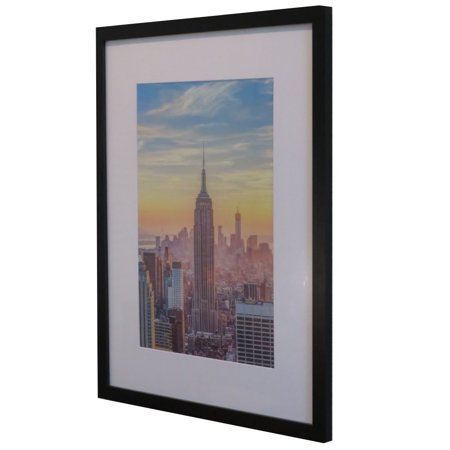 Frame Amo 18x24 Black Wood Picture Frame, White Mat for 12x18 Image, 1