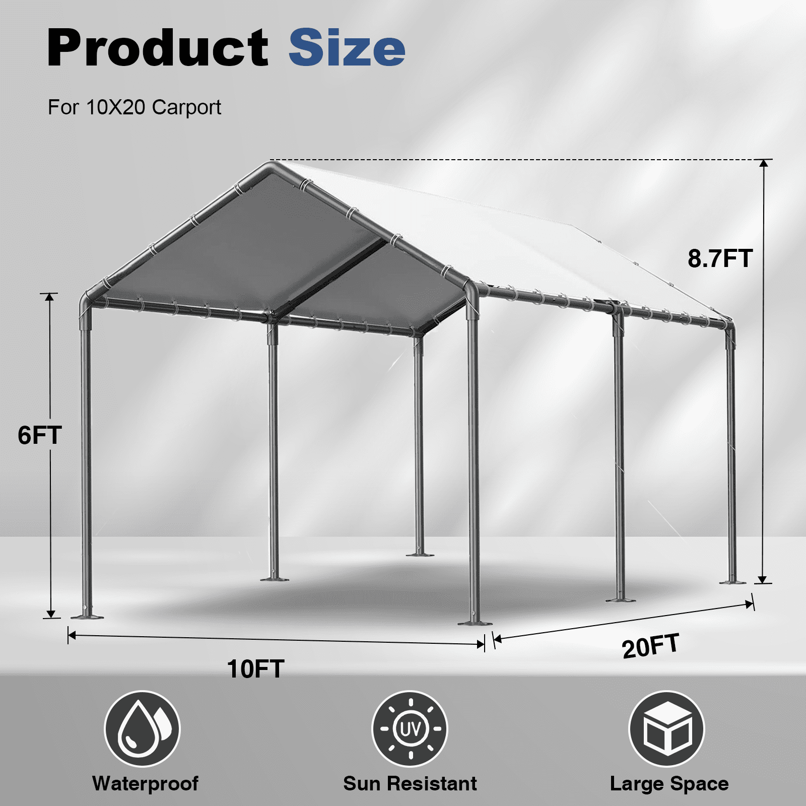 Grezone Carport L20xW10xH9.2Ft Heavy Duty Portable Garage Car Tent All Season UV Resistant Canopy