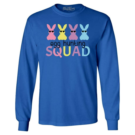 Shop4Ever Men's Easter Bunny Egg Hunting Squad Long Sleeve Shirt XX-Large Royal Blue