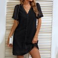 thumbnail image 5 of Robe d'Été pour Femmes 2024 Mode Grande Taille Col en V Manches Courtes Robe en Dentelle Unie 50 % de Réduction!, 5 of 5