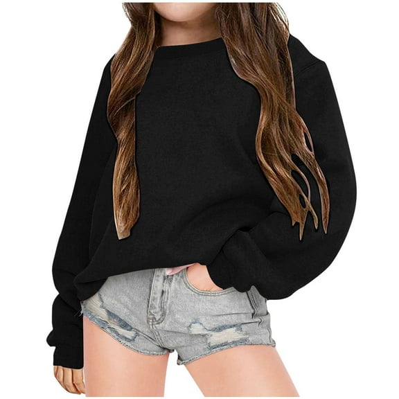 Girls Oversized Crewneck Sweatshirts Kids Fashion Fleece Drop Shoulder Pullover