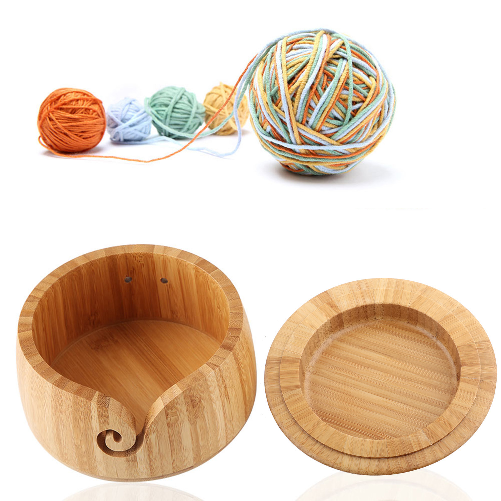 Bamboo Yarn Bowl Yarn Holder With Removable Lid For Knitting And Crocheting