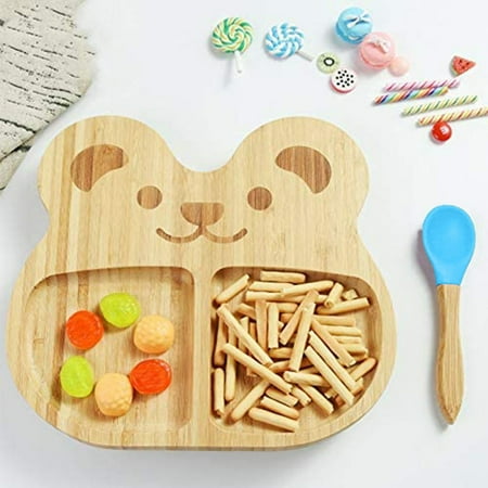 

Shiusina Baby Toddler Bamboo Sheep Plate Silicone Suction Feeding Bowl Suction Spoon Set