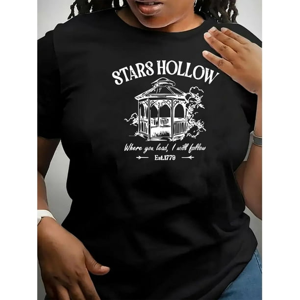 Women's "Stars Hollow" Graphic Tee - Casual & Sporty Round Neck Short Sleeve T-Shirt, Breathable Polyester Blend, Machine Washable, Perfect for Summer