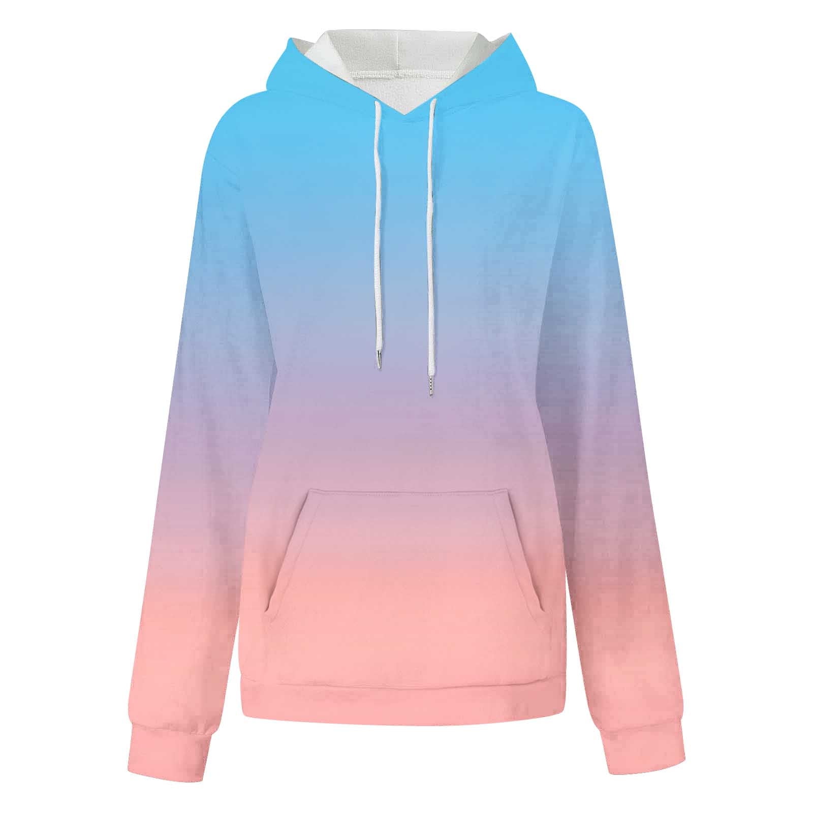 Womens Hoodies with Pockets, Long Sleeve Pullover for Women Fall Fashion Ombre Tie Dye Drawstring Hooded Crewneck Sweatshirts S-2XL