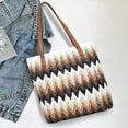 thumbnail image 6 of Wavy Striped Woven Tote Bag - Straw-Look Handwoven Shoulder Handbag • Open-Top Spacious Carryall • Double Handles • Lightweight Breathable Beach Travel Vacation Purse, 6 of 6