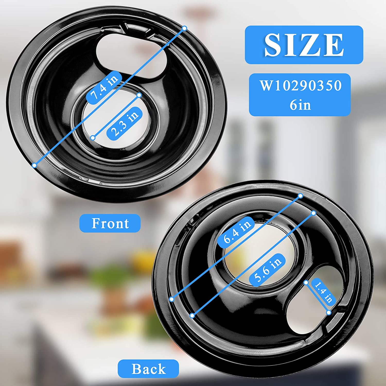Black Stove Burner Drip Pans Replacement for Amana Crosley Electric Ran, Stove Top Drip Bowls Includes 1 Lar 8-Inch W10290353 and 3 Small 6-Inch W10290350 by
