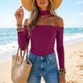 thumbnail image 4 of Tqcoqu Women's Off Shoulder Tops,Long Sleeve Slim Fit Stretchy Shirts Blouses Top,Matching Choker Neckline & Built-in Bra,Wine Women's XS-XXL, 4 of 9