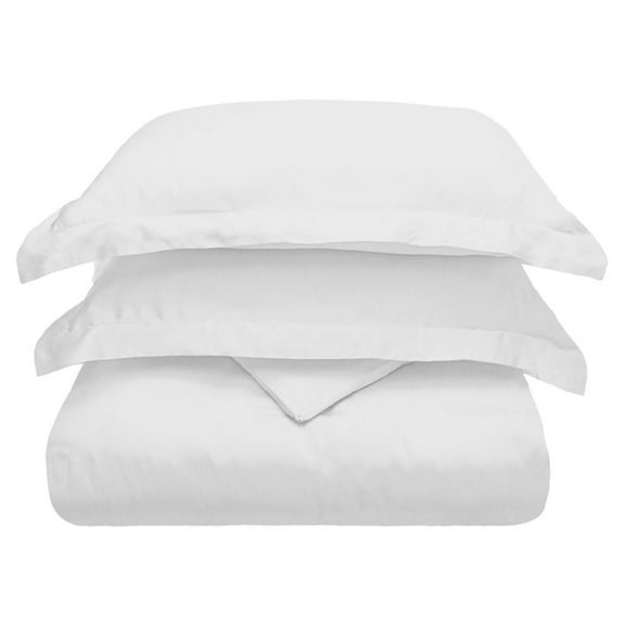 HomeRoots White Queen Cotton Blend 300 Thread Count Washable Duvet Cover Set