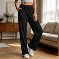 thumbnail image 6 of Women's Soft Fabric Straight Leg Pants with Pockets, Mid Elastic Waist Drawstring, Lightweight Comfortable, Casual Lounge Pants for Summer Beach Work, Womens Pants | UKHCCC,Black S, 6 of 7