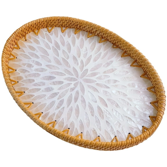 Terracotta Bread Warmer Basket, Handwoven Oval Tray for Elegant Home Storage, Featuring Decorative White Shell Design, Ideal for Picnics, Snacks, and Dining