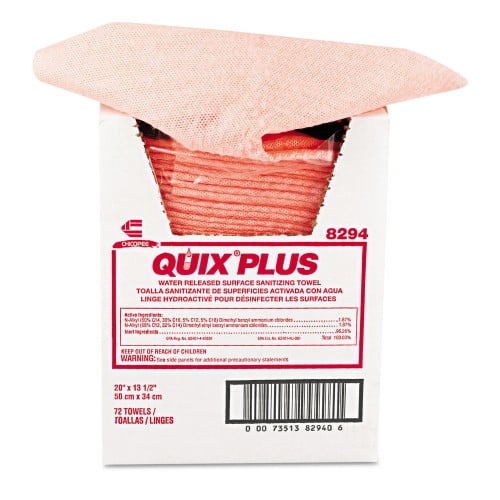 Quix Plus Cleaning and Sanitizing Towels, 13.5 x 20, Pink, 72/Carton Quix Plus Cleaning and Sanitizing Towels, 13.5 x 20, Pink, 72/Carton