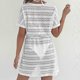 thumbnail image 5 of Vestido de Verano Casual de Moda de Resort de Mujeres Encaje Vestido de Playa con Cordón de Cintura Y Falda Atada con Arco Media Manga Cuello en V Vestido de Verano de las Mujeres, 5 of 5