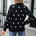 thumbnail image 7 of Lovskoo Sweaters for Women Comfortable Polka Dot Printing Long Sleeve Round Neck Sweater Top Black, 7 of 7