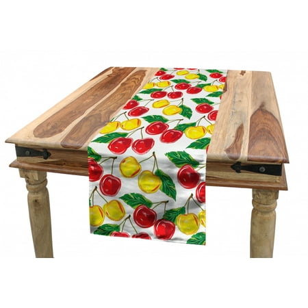 

Fruit Table Runner Graphic Colorful Cherries with Leaves Pattern Fresh Ripe Juicy Tasty Summertime Dining Room Kitchen Rectangular Runner 3 Sizes by Ambesonne