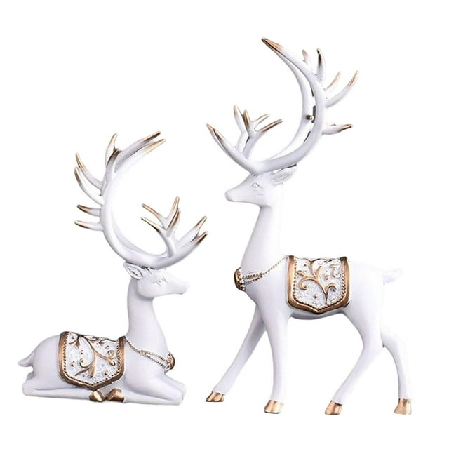 jifeng European Reindeer Statue, Deer Figurine Collectable Resin Craft Deer Lover Option 3-White