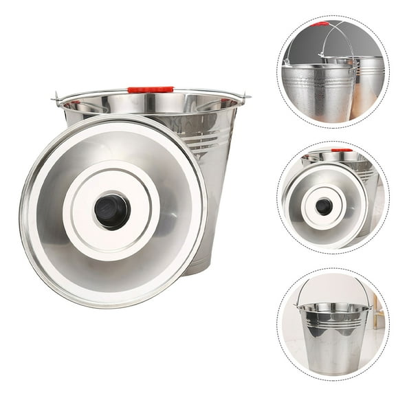 VERDANVERSE Metal Bucket with Lid Stainless Steel Water Storage for Home 1 Set