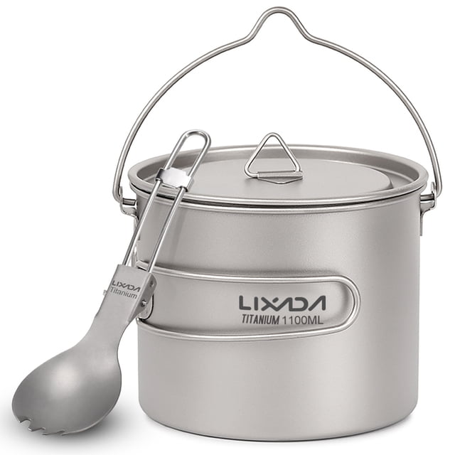 Outdoor Cup Lixada 750ml / 900ml / 1100ml Olla de titanio liviana con spork plegable para acampar al Lixada Outdoor Cup