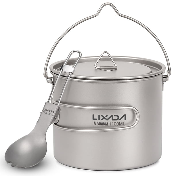 Outdoor Cup Lixada 750ml / 900ml / 1100ml Olla de titanio liviana con spork plegable para acampar al Lixada Outdoor Cup