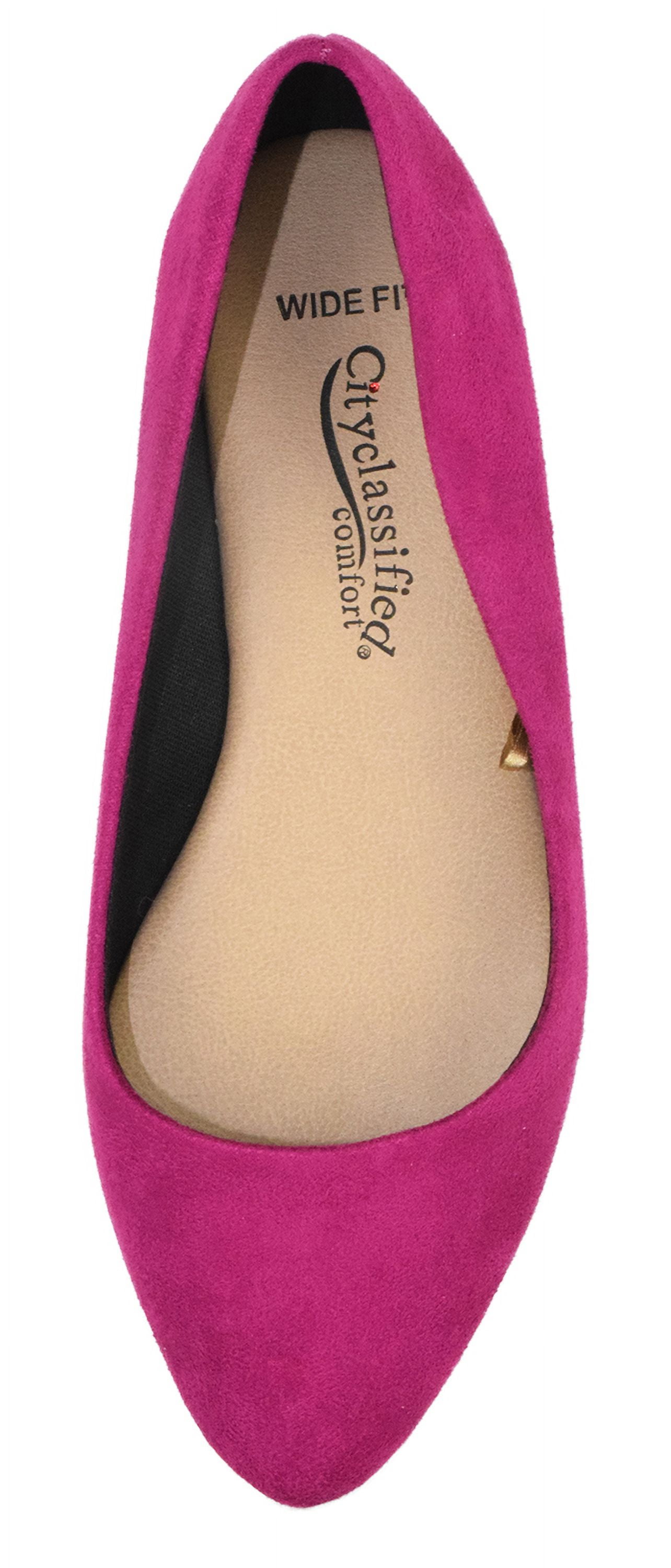 City Classified Women's Pointy Toe Flat Shoes | Wide Width Office Shoes - Black PU Leather Size 8.5