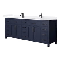 Beckett 84" Dark Blue Double Vanity & White Quartz Top (1-Hole) & Black Trim