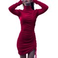 thumbnail image 3 of VISgogo - Vestido corto plisado con cordón de color sólido para mujer, informal, de manga larga VISgogo  moda, 3 of 6