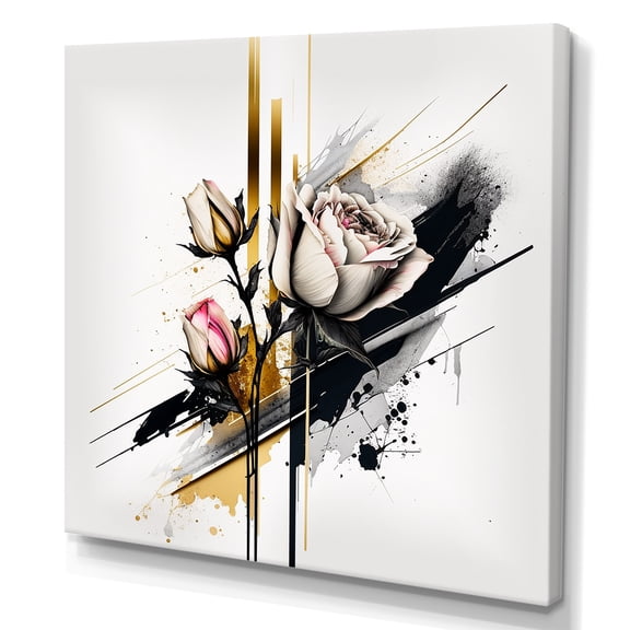 Designart Roses Flow Flower On Abstract Fusion II Canvas Wall Art