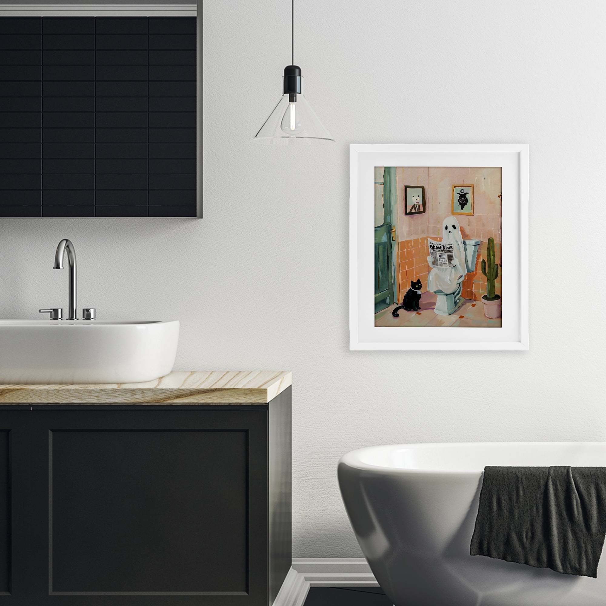 Stupell Industries Ghost Reading Newspaper White Framed Print Under Glass, design by The Prints Vibe