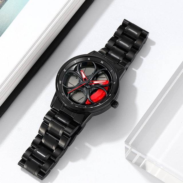 Reloj Giratorio Con Rueda De Coche, Movimiento De Cuarzo Japonés Giratorio De Moda, Reloj Con Rueda De Coche Inspirado En Coches De Carreras, Tipo F Para Entusiastas De Los Coches