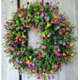thumbnail image 4 of Purple White Flower Wreath🌈Spring Summer Artificial Floral Wreath with Green Leaves, All Seasons Front Door Wreath for Home Farmhouse Wall Decor(16/17.7/19.6 Inch), 4 of 9