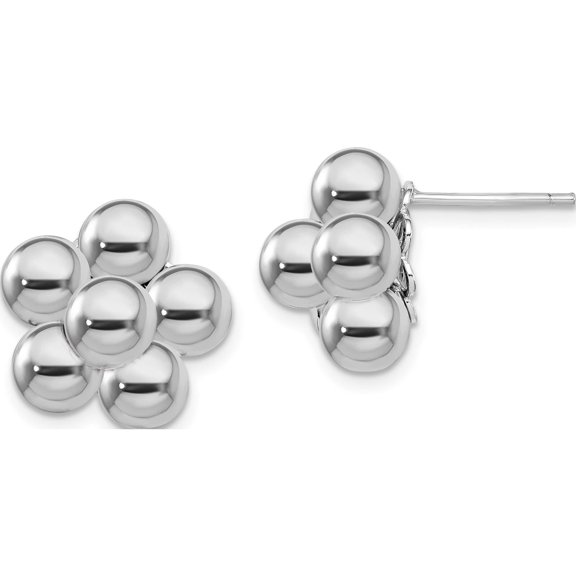 Sterling Silver Rhodium-Plated Polished Beaded Post Earrings (14.45 X 14.45) Made In Italy qe15096