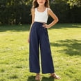 thumbnail image 4 of Posijego Teens Girls Wide Leg Pants Drawstring High Waisted Cotton Linen Pants Summer Beach Vacation Palazzo Pants with Pockets, 4 of 9